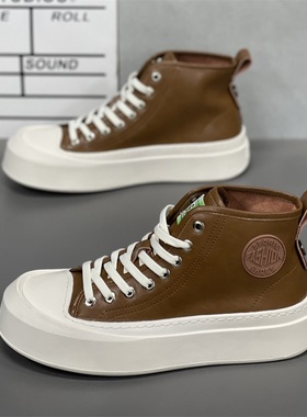 男鞋2025秋冬季新款时尚牛皮加绒保暖高帮真皮时尚休闲短靴子男款