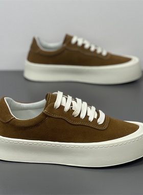 男鞋秋季2025新款爆款翻毛真皮板鞋透气百搭休闲鞋素潮纯色低帮鞋