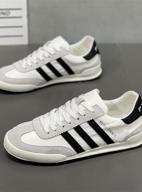 2025秋季新款韩版三道杠休闲小白鞋时尚网红软底透气运动潮男板鞋