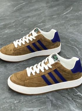 男鞋2025秋冬新款磨砂真皮三道杠运动休闲鞋时尚网红拼色潮牌板鞋