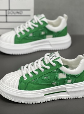 男鞋2025秋季透气新款网红贝壳头厚底镂空老爹鞋男士休闲韩版板鞋