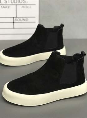 男鞋秋冬季新款潮牌高帮休闲板鞋网红款一脚蹬经典切尔西靴子男款