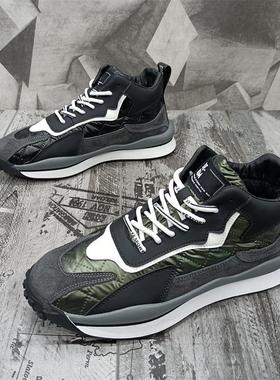 潮牌男鞋2025年秋冬季新款皮面加绒保暖高帮学生休闲运动板鞋子男