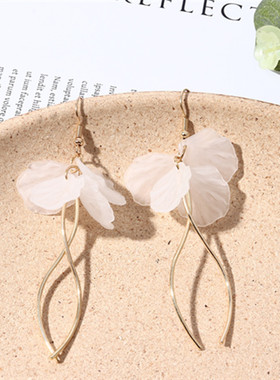 日韩风长款树叶亚克力女耳环S学生款流行耳饰无耳洞耳夹网红气质