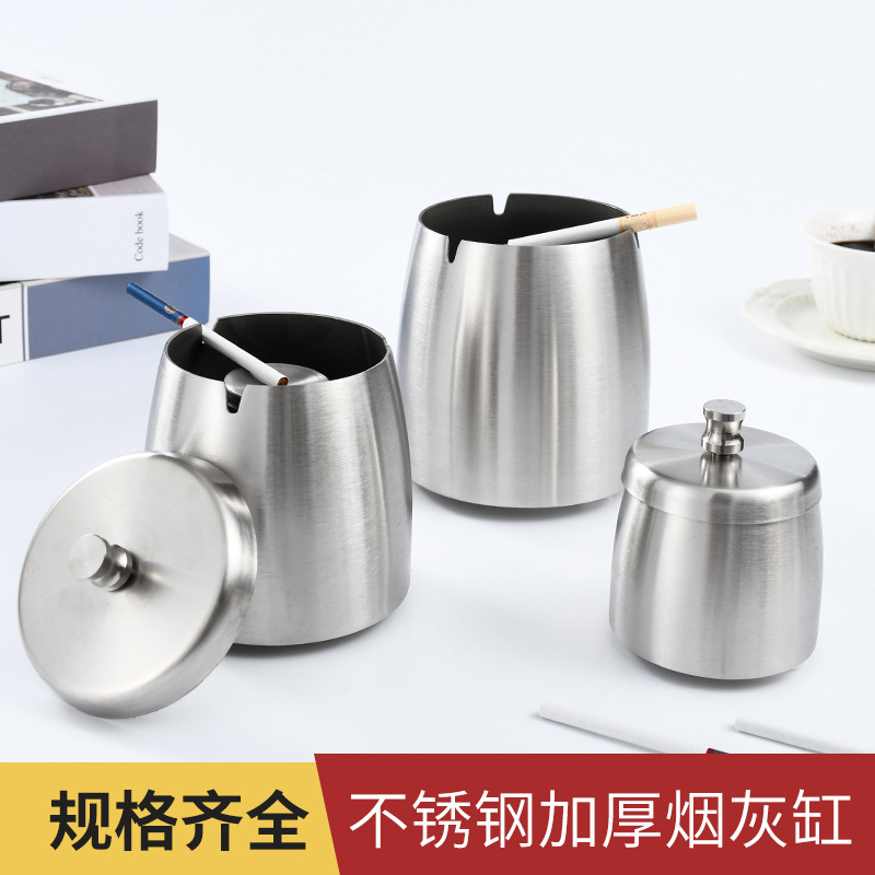 自豪厂家直供201带盖加厚不锈钢烟灰缸网吧家用酒店防烟灰烟灰缸