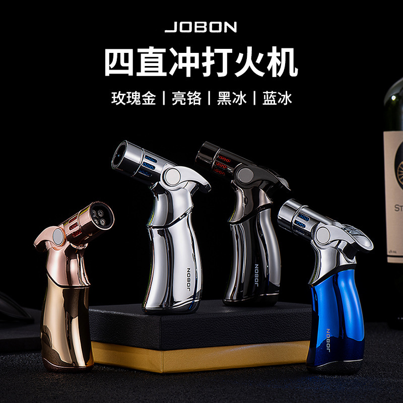 中邦zb-659四直冲台式充气雪茄打火机防风金属打火机厂家直销
