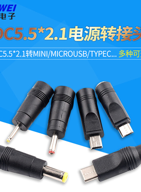 DC5.5*2.1转Mini/MicroUSB/TYPEC/2.5*0.7/3.5*1.35电源转接头