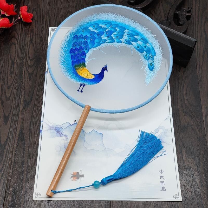 双面刺绣宫扇中式复古汉服旗袍配饰宫廷古典舞蹈走秀圆形夏天礼品