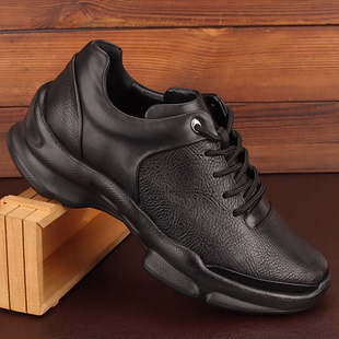 外贸真皮男鞋秋季新款头层牛皮运动休闲皮鞋男黑色厚底轻便老爹鞋