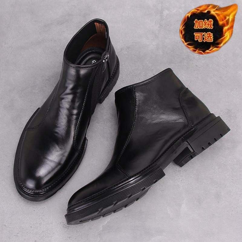 外贸切尔西靴男真皮秋冬新款尖头短靴韩版高帮皮鞋侧边拉链马丁靴,流行男鞋,切尔西靴,淘宝优惠券,粉丝福利购,淘宝优惠卷