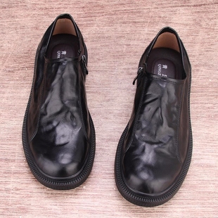 潮流百搭手抓纹厚底拉链软皮商务单鞋 休闲大头皮鞋 男 夏季 外贸男鞋