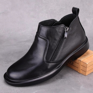 外贸休闲高帮皮鞋 真皮潮流切尔西男靴加绒保暖高档马丁靴 秋冬新款