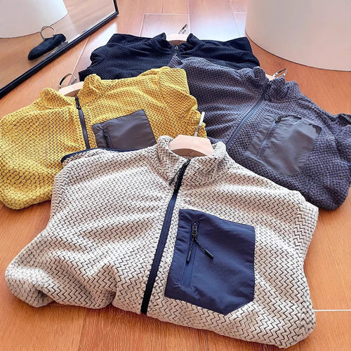 速干锁温透气半拉链立领户外徒步提花内搭抓绒衣打底长袖情侣款