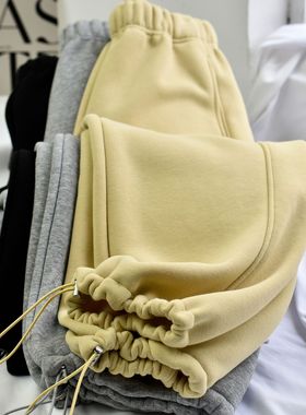 灰色加厚阔腿卫裤2025新款巨好看的秋冬运动直筒黑色休闲束脚裤