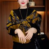 德绒中年妈妈装 秋冬新款 气质优雅印花长袖 百搭舒适洋气保暖上衣女