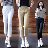 宽松高腰小脚窄款 薄款 直筒西装 裤 女 八九分裤 休闲裤 子女小个子夏季