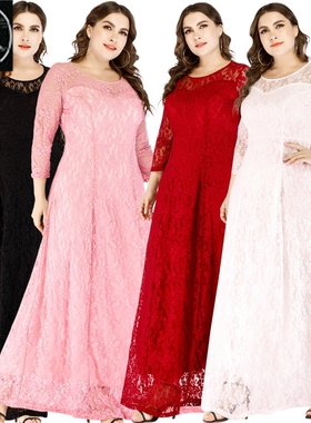 6XL Plus Size Elegant Maxi Dress Fat Women Lace evening Gown