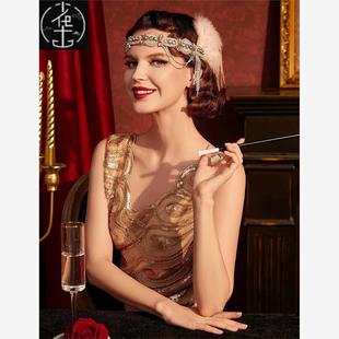 20年代复古羽毛头饰发带盖茨比头饰1920S单身派对舞会发饰品