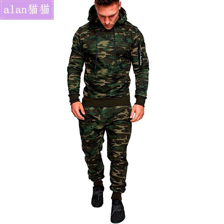 New men's camouflage Hooded Sweater track pants sports suit