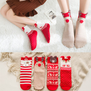 Christmas Xmas red socks Socks cotton Women Elk Colorful