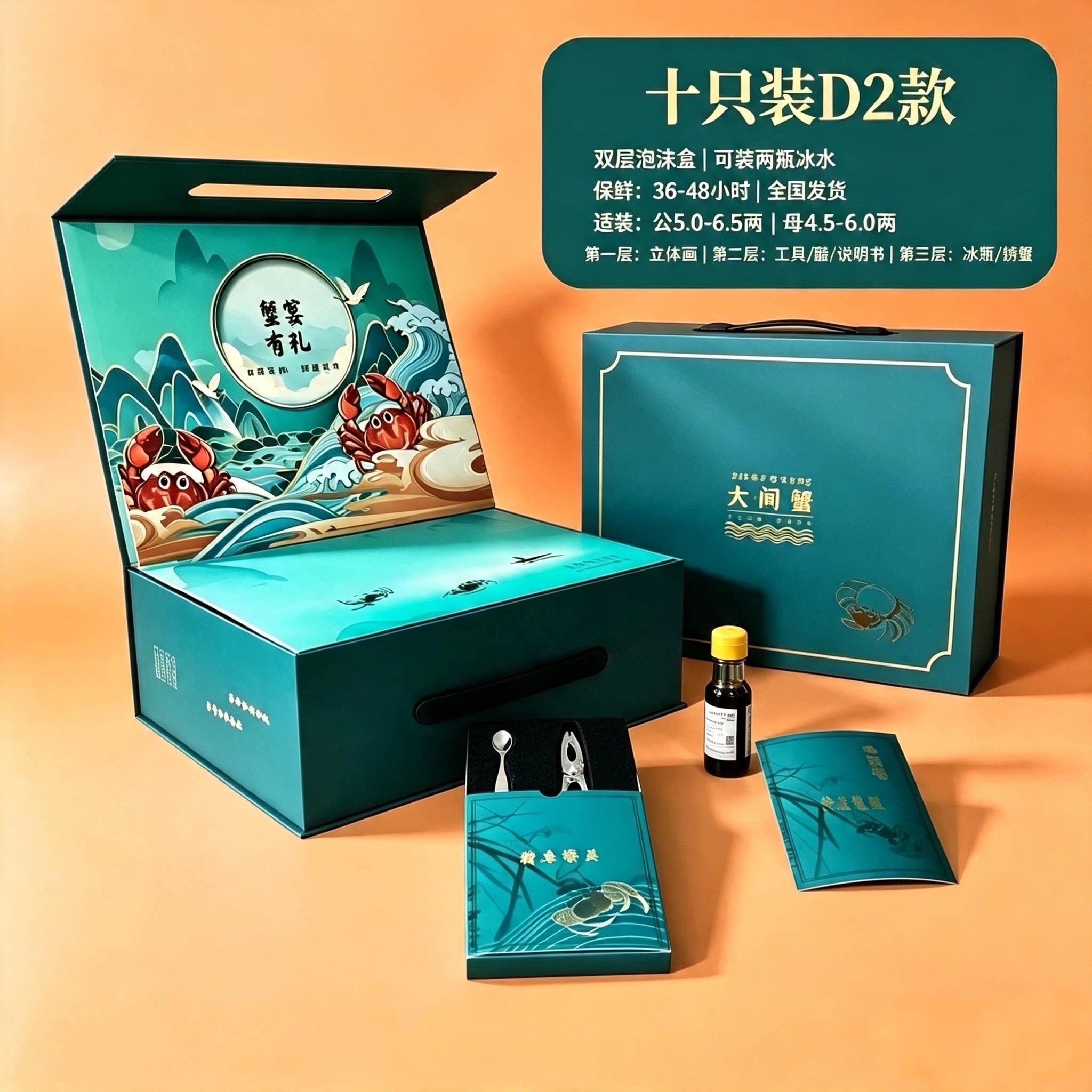 新款阳澄湖大闸蟹包装高档螃蟹礼盒大闸蟹通用礼盒含吃蟹工具