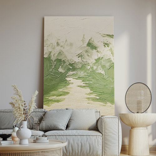 原木奶油风客厅装饰画绿色抽象