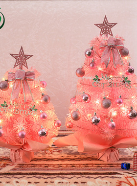 跨境2025新款桌面迷你圣诞树粉色白色绿色小树套餐60cm/45cm