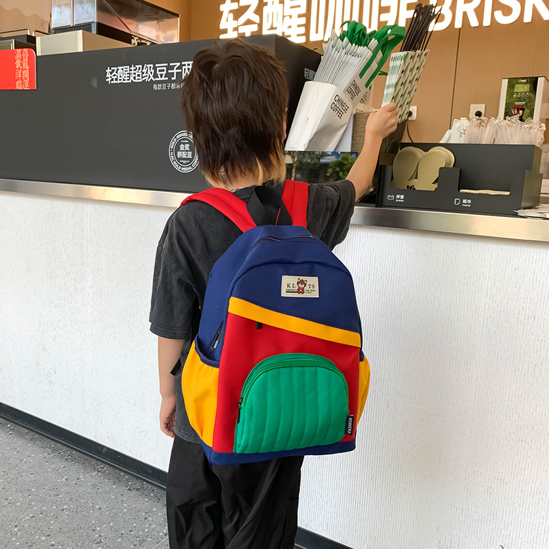幼儿园儿童书包小男孩时尚撞色外出游双肩包韩版休闲女童宝宝背包
