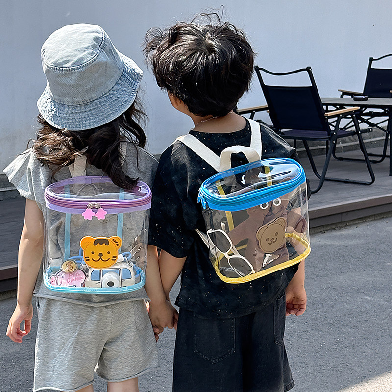 儿童双肩包夏季外出男童透明果冻背包可爱卡通幼儿园女孩宝宝书包