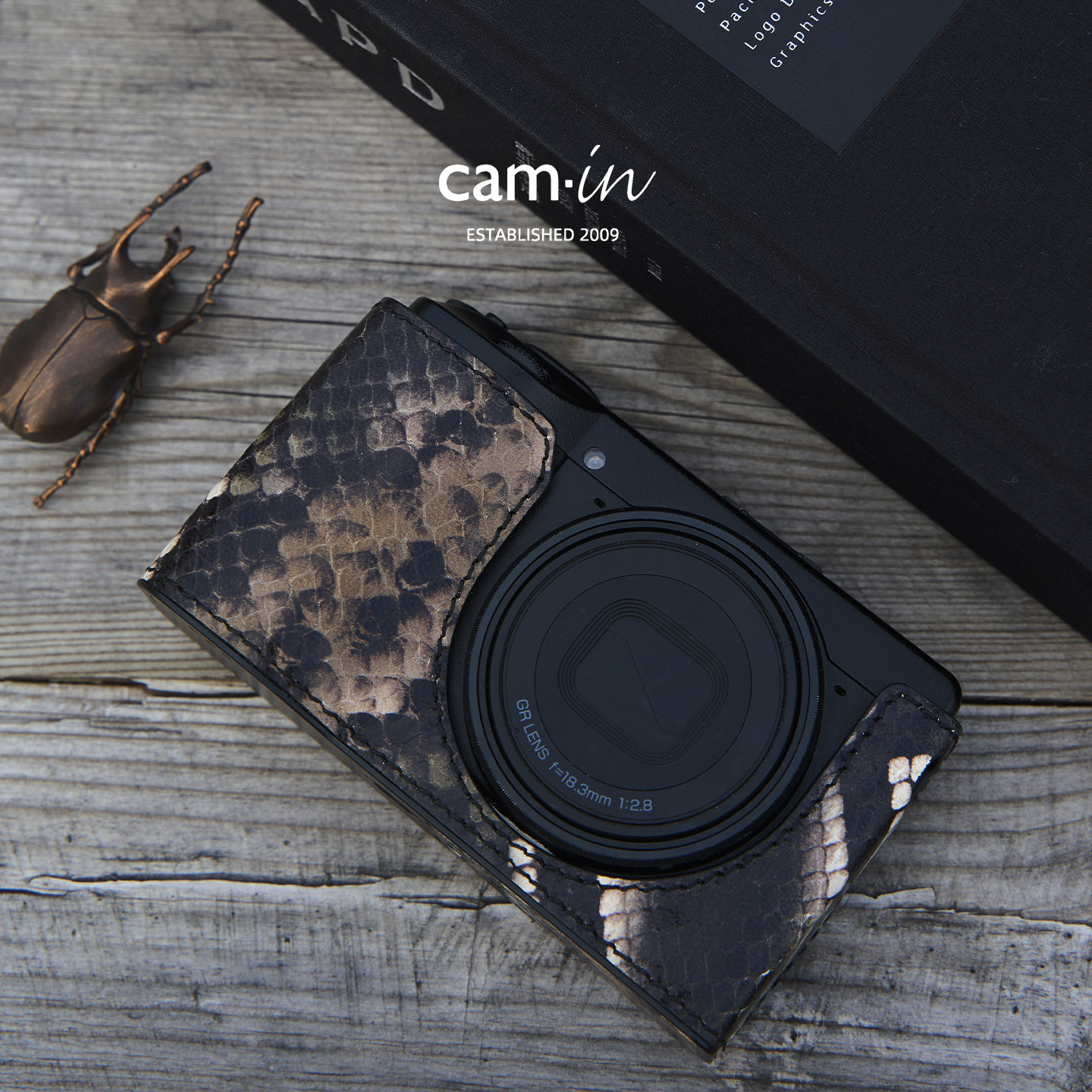 camin 牛皮蛇纹真皮相机包理光GR4保护套相机皮套底座全包GR4配件