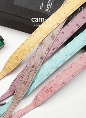 cam-in鸵鸟皮真皮手工相机背带通用牛皮可调节相机肩带斜挎带挂脖