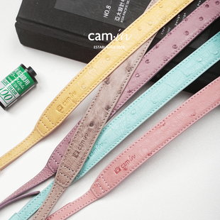 in鸵鸟皮真皮手工相机背带通用牛皮可调节相机肩带斜挎带挂脖 cam