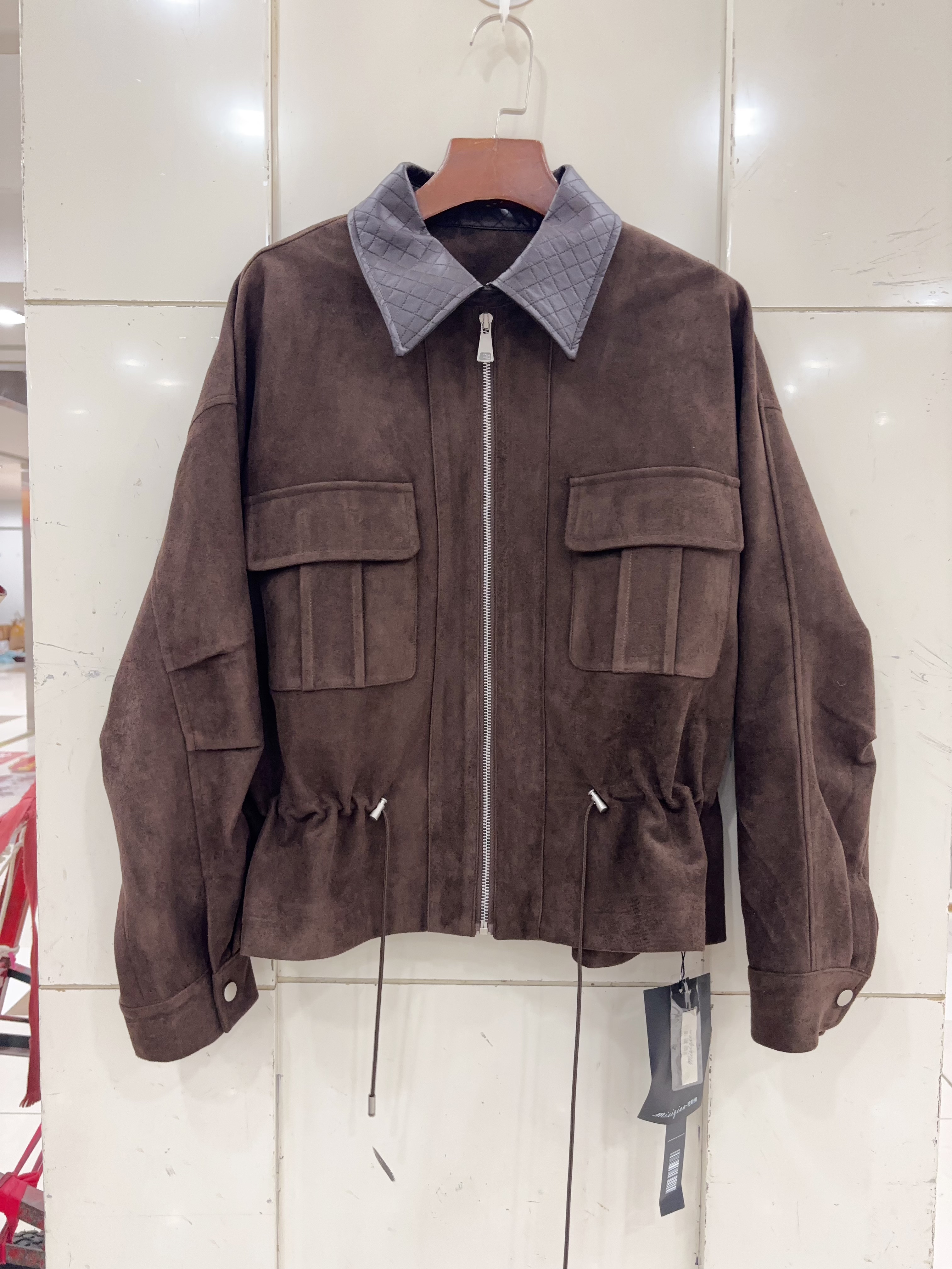 2026秋装欧韩时尚短外套女长袖翻领休闲百搭机车服鹿皮绒短夹克伊图片