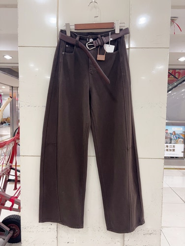88332 欧货秋装2026新款腰带高腰休闲牛仔直筒裤女裤时尚百搭伊