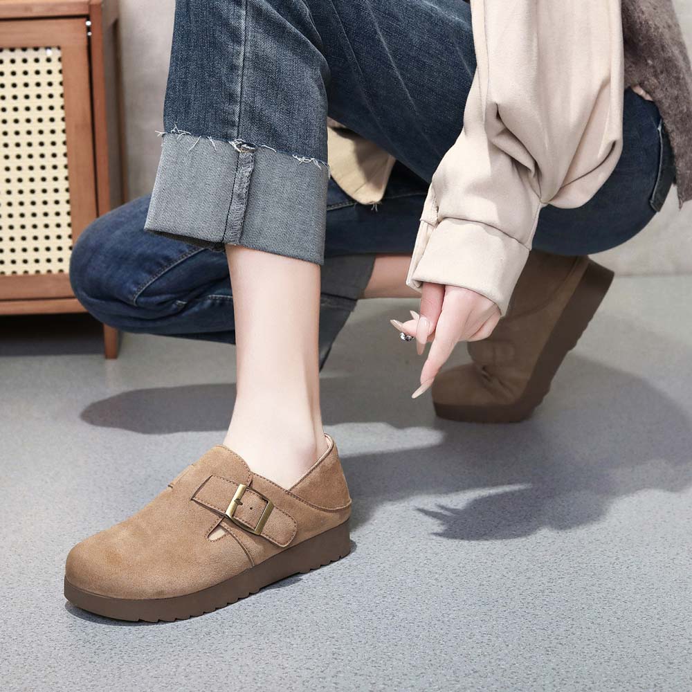 王冠鞋业勃肯鞋女2025秋季新款复古软底勃肯懒人鞋休闲全包厚底鞋