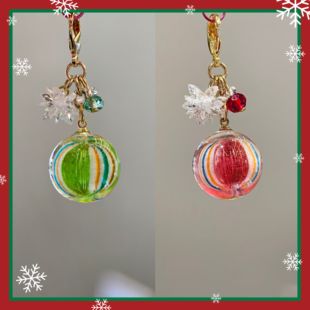 原创手作糖球雪花拉链扣圣诞红绿色日本糖果挂件小吊坠