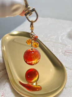 原创手作渐变红橙糖球包包挂件 水晶串珠钥匙扣 精致挂饰礼物