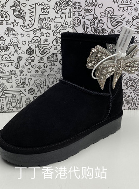 25冬季新品7.5cm黑色真皮蝴蝶结内增高厚底加绒雪地女靴UF718RBP