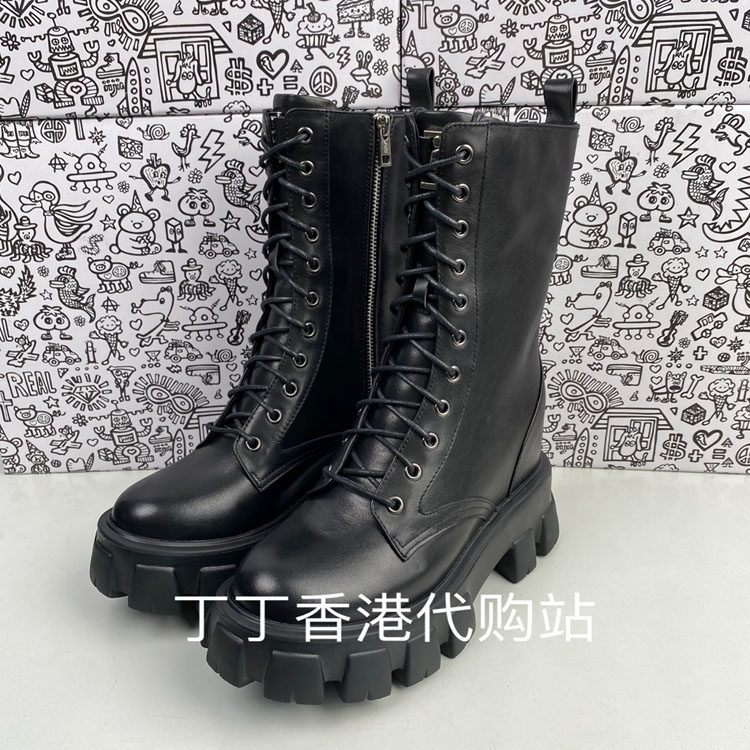 经典时尚英伦风粗跟厚底内增高11cm系带中筒马丁靴女YF866T