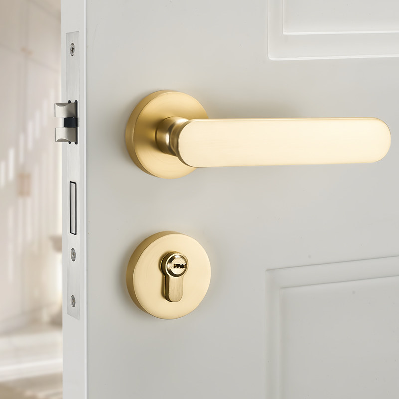 金色分体实木门锁黑色房门锁