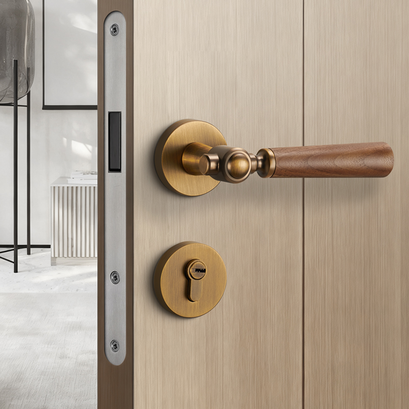 复古胡桃木门把手室内门锁卧室家用静音木门锁法式中式房门锁具