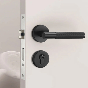 卧室门锁室内木门锁美式 分体锁具磁吸静音简约门把手灰黑色房门锁