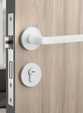 奶油风卧室门锁房门锁白色磁吸静音分体锁具家用门把手室内木门锁