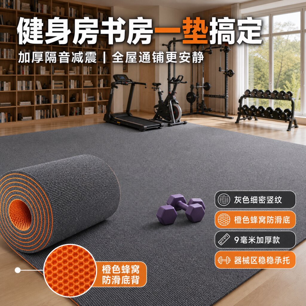 家庭健身房地垫运动隔音减震加厚防滑防震吸音地毯大面积全铺静音