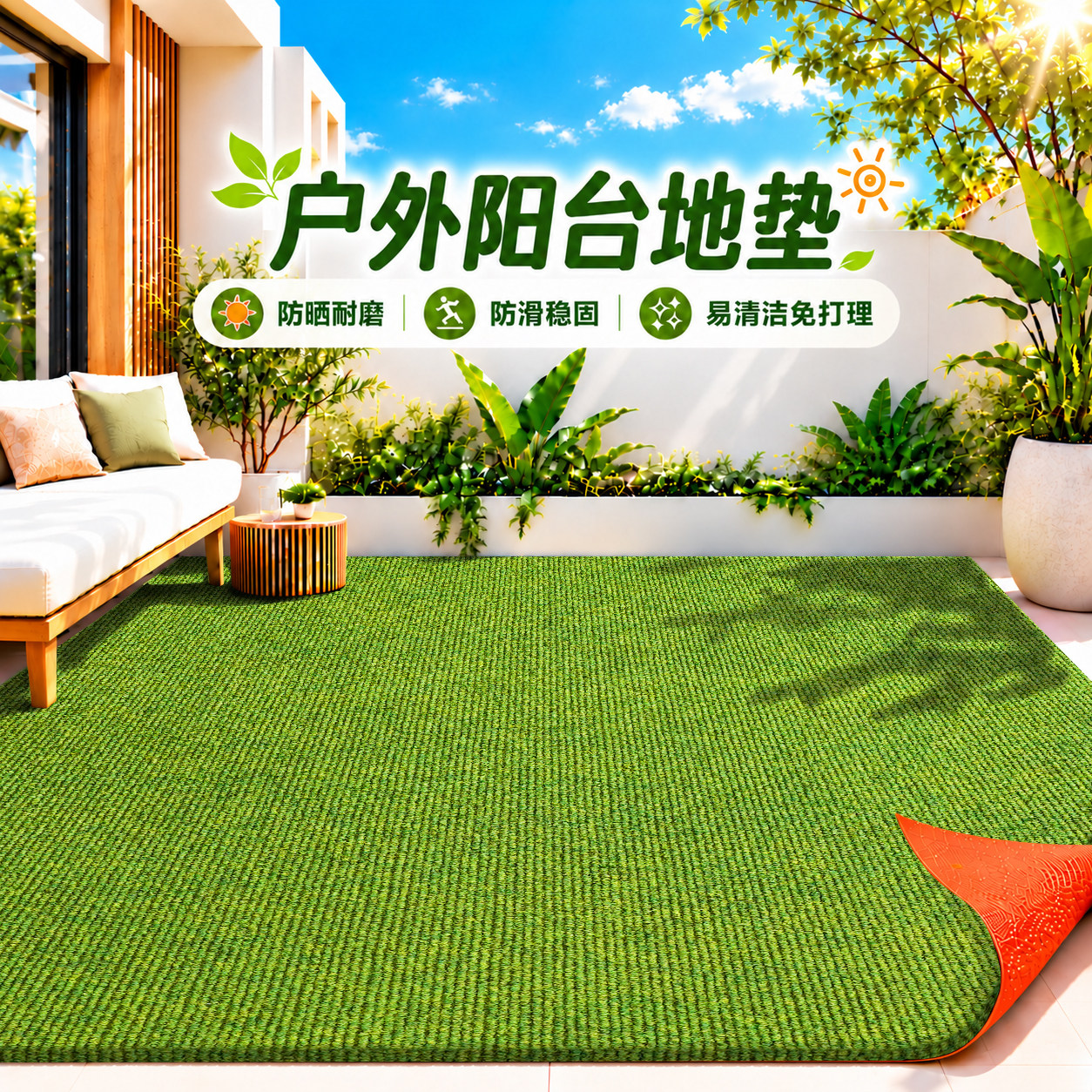 户外阳台地垫室外露天庭院绿色防滑防水防晒地毯满铺大面积可裁剪
