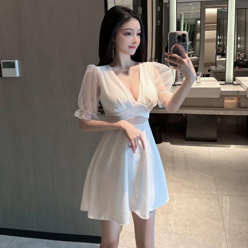 夜场工作服V领高腰遮肚子显瘦连衣裙夜店制服女装足浴技师工作服