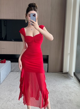 气质晚礼服连衣裙女夜总会工作服spa沐足桑拿按摩技师服长裙