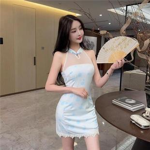 新中式改良旗袍女性感露肩连衣裙夜场会所洗浴足疗按摩技师工作服