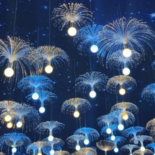 led光纤水母蒲公英精灵婚庆网红餐厅清酒吧氛围七彩装饰户外吊灯