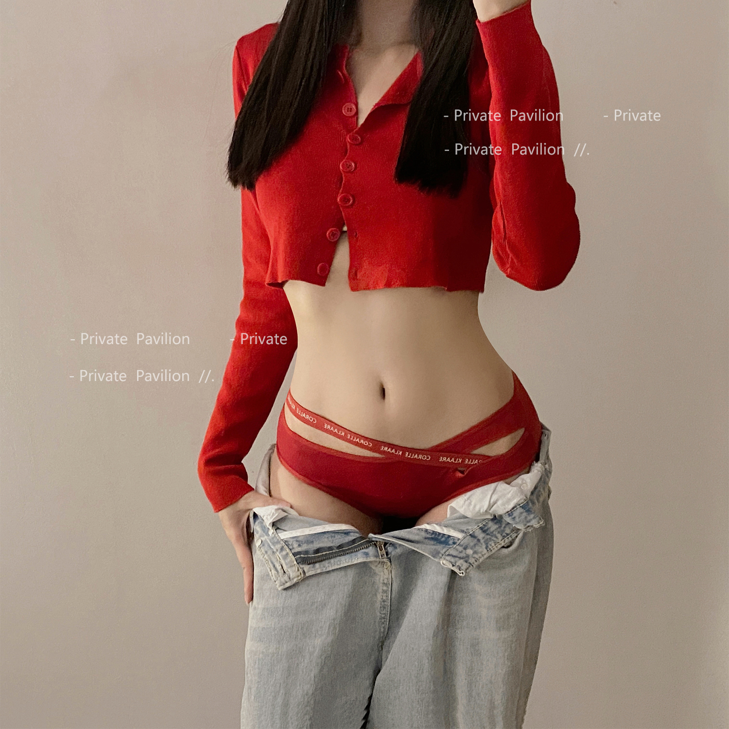 维多利亚性感欧美风红色纯棉内裤